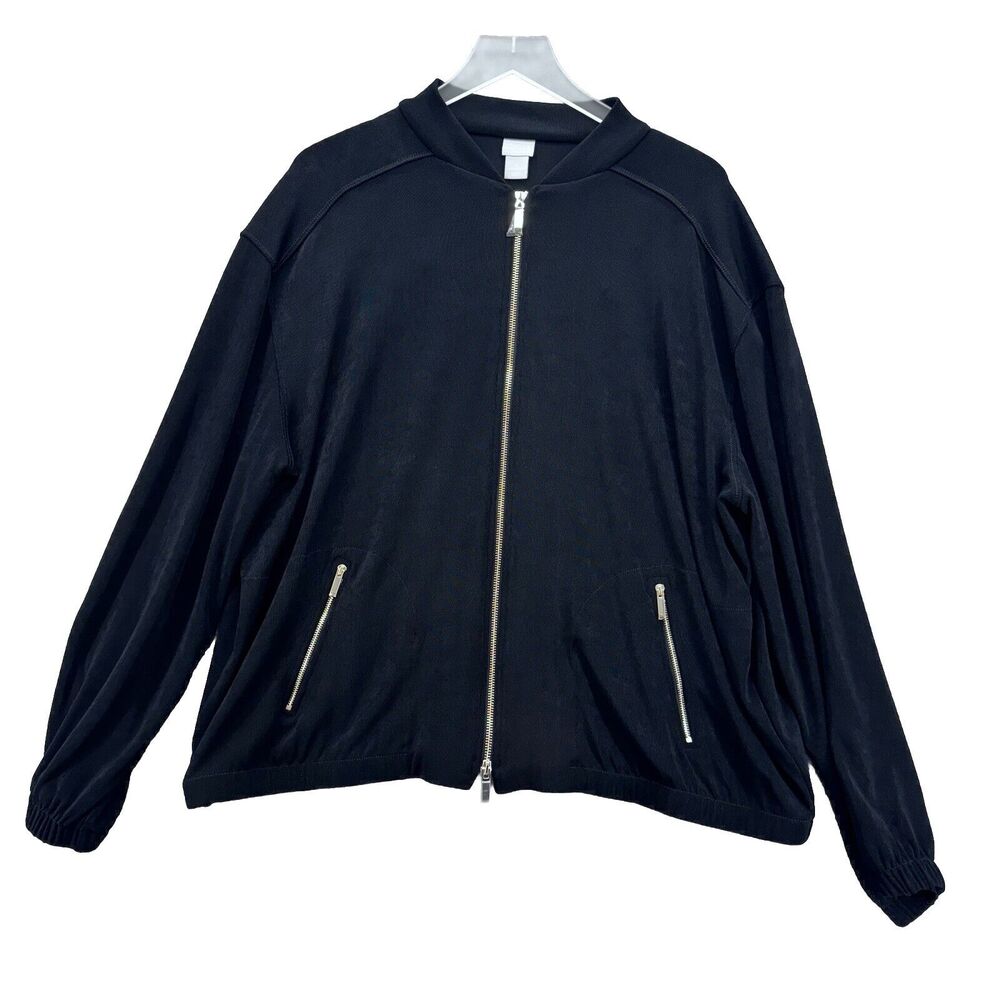 Chicos Womens Travelers Jacket Size 16/18 Black‎ Gold Zipper Athleisure Modern